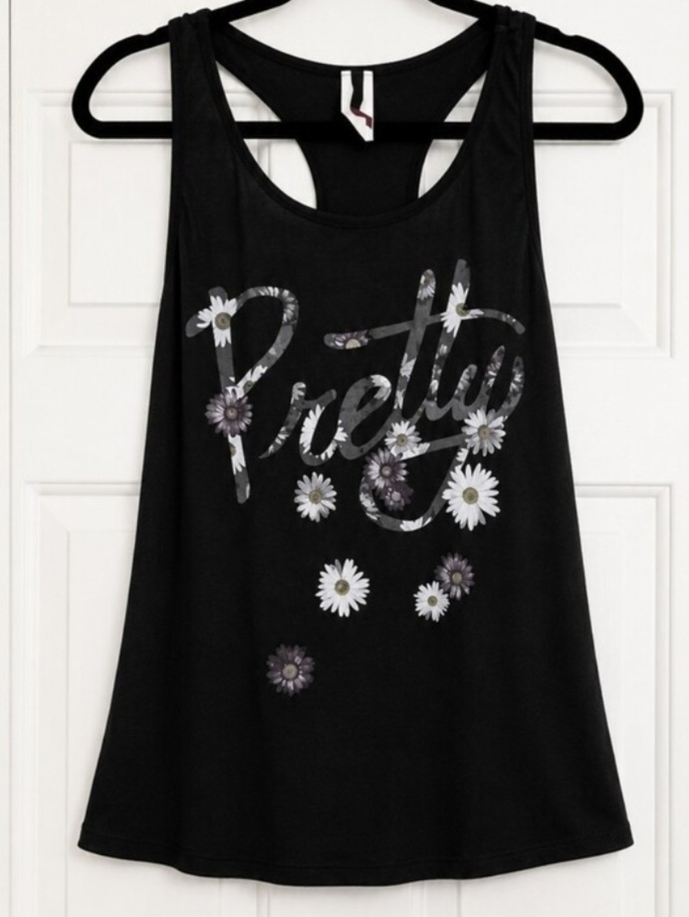 Sololafe Graphic Floral Daisy Racerback Tank Top Black Pretty Indie Whimsigoth M